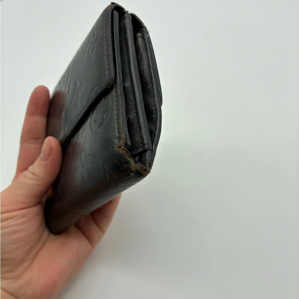 Louis Vuitton Black Monogram VERNIS Embossed Compact Wallet